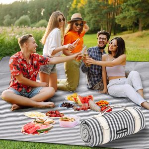 G GOOD GAIN Picnic Blankets Waterproof - 80"x80" Outdoor Blanket Extra Large Sand Free Foldable with Carry Strap for Beach, Camping, Park Grass, Hiking, Travel, Concerts, Indoor(Navy Blue)