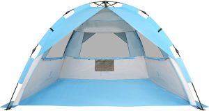 G4Free Deluxe XL Pop Up Beach Tent, 3-4 Persons Easy Setup Sun Shelter Canopy with UPF 50+ UV Protection Extral Wide 70.9 in