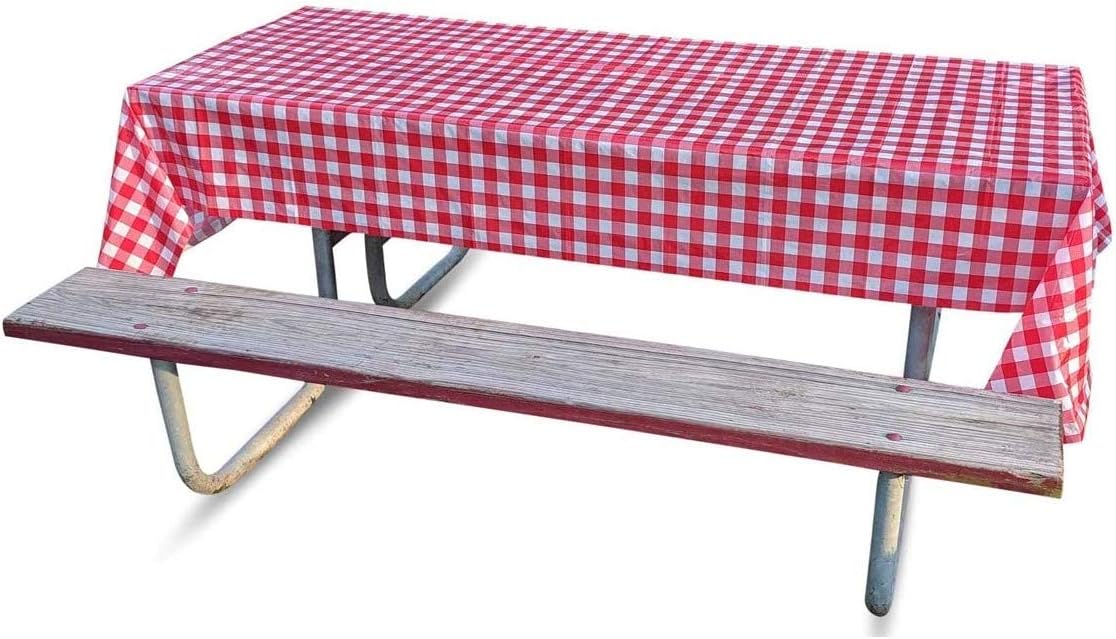 GSM Brands Disposable Tablecloths (5 Pack) - Plastic Tablecovers for Picnics or Parties with Checkered Red and White Design