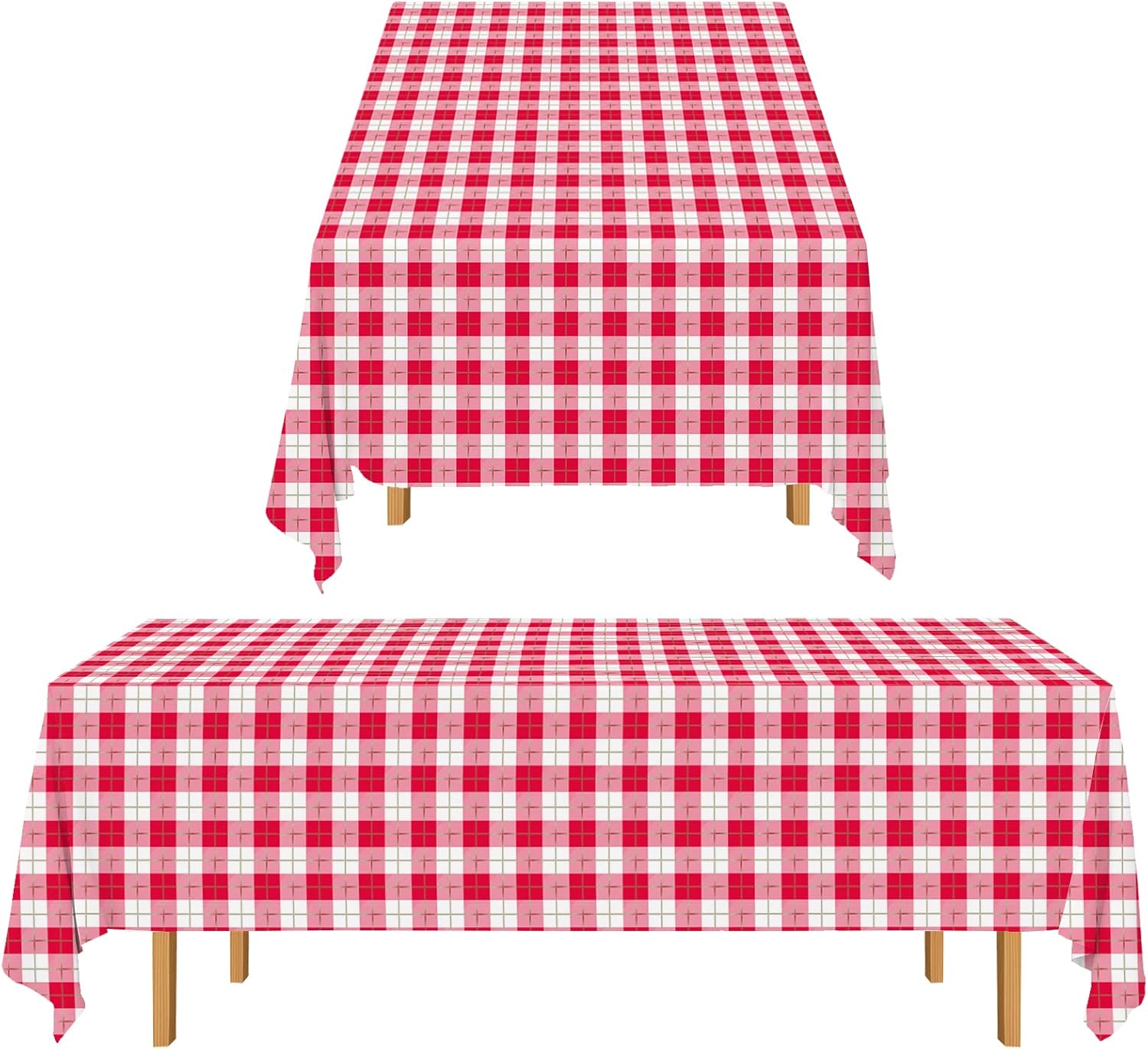 Gatherfun 3PCS Red White Gingham Rectangular Waterproof Tablecloth 54X108Inch Disposable Plastic Table Cover with Gold Stamping for Easter Picnic Barbecue Kitchen Holiday Birthday Party