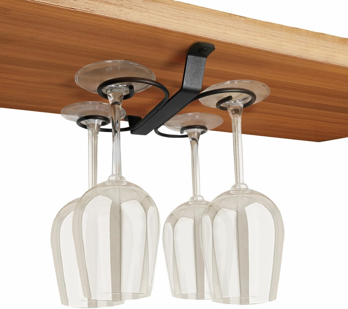 GeLive 9-inch Under Cabinet Wine Glass Holder Stemware Rack Glass Storage Hanger With 4 Hooks Organizer for Kitchen Bar RV (Black)