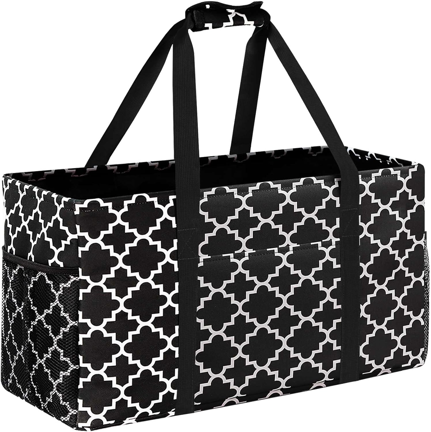 GhvyenntteS Extra Large Utility Tote Bag - Stand Up Utility Tote with Metal Wire Frame & Hard Bottom Board, Reusable Grocery Bags With Handles for Storage, Picnics, Beach, Pool, Laundry, Car, Camping