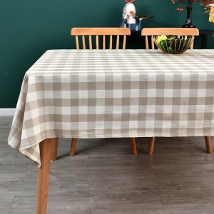 Gingham Tablecloth Rectangle Table Cloth Heavy Duty Cotton Checkered Table Cover for Spring Picnic Kitchen Dining(C-Beige, 52x86 inch)