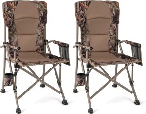 Goplus Folding Camping Chair, 400 LBS Support Lawn Chair w/Armrests with Covers, Cup Holder & Storage Pocket, Adjustable Feet, Portable Camp Chair with Carrying Bag, for Fishing Hunting Picnic (2)