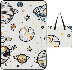 Graffiti Astronaut Spacecraft Picnic Blanket with Zippered Tote Bag, Waterproof Portable Outdoor Blanket, Lightweight Foldable Outdoor Mat for Beach, Camping, Park, 150x100cm