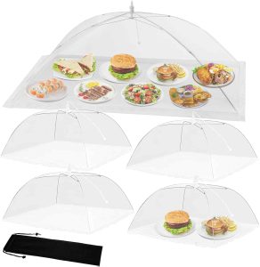 HBlife 5 Pack Food Covers Tents for Outdoor Serving include 1 Large (40''X24'') & 4 Standard (17''X17'') Reusable and Foldable Mesh Food Covers, Picnics, Camping, BBQ, Backyard Essentials