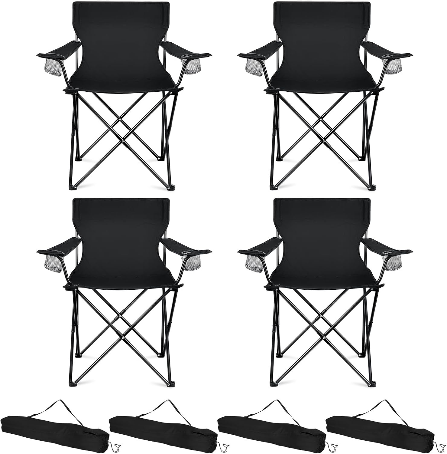 HaSteeL Camping Chairs 4 Pack, Oversized Folding Chair with Cup Holders for Adults, Portable Chair & Carry Bag for Outdoor Backyard, Beach, Lawn, Patio, Picnic, Fishing, Oxford Fabric & Heavy Duty