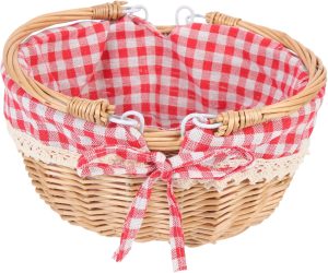 Handheld Woven Basket with Gingham Lining Decorative Storage Basket for Outdoor Picnics Camping and Festivals Capacity Natural Color Convenient Handle