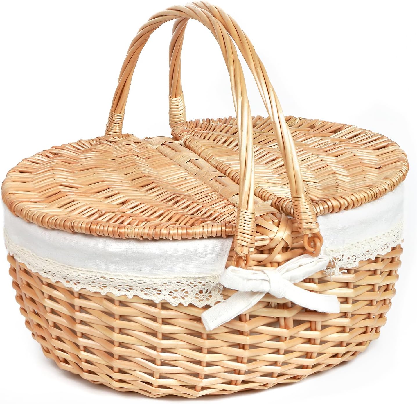 Hap Tim Wicker Picnic Basket for 2 with Lid - Unique Gifts Ideas for Couple, Engagement, Wedding, Bridal Shower, Family, Christmas - White Elephant Gifts for Adults(Y2408-B1)