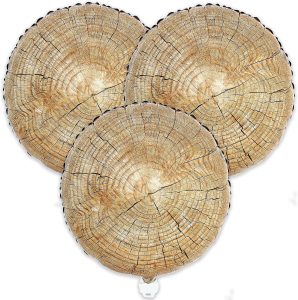 Havercamp Cut Timber Party Balloons, 3-Pack, 18 inch Diameter, Mylar Balloons