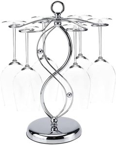 Homya Countertop Metal Wine Glass Holder - Vertical Display Rack for Bar Kitchen Table, Offers 6 Glasses, Silver
