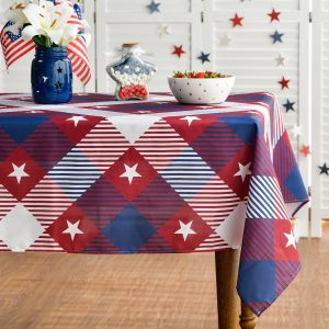 Horaldaily 4th of July Tablecloth 60x84 Inch Rectangular, Patriotic Red Buffalo Plaid Stars Independence Day Memorial Day Table Cover for Party Picnic Dinner Decor