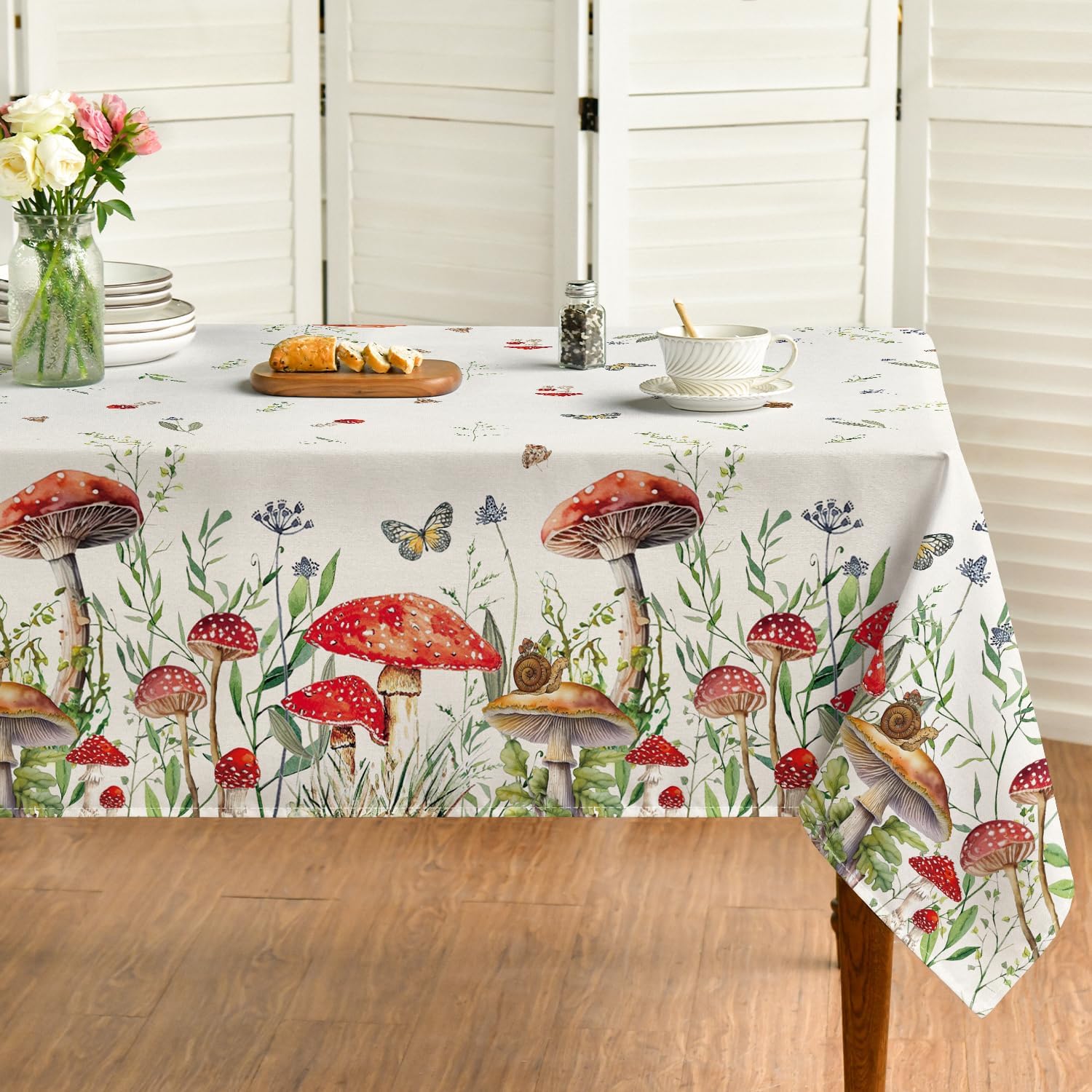 Horaldaily Mushroom Rectangular Tablecloth 60x84 Inch, Seasonal Vintage Washable Seasonal Table Cover for Party Picnic Dinner Decor
