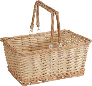 Household Essentials Woven Market Basket, Handwoven Willow Weave, Stylish Handles with Durable Metal Anchors, Classic and Versatile, Attractive, Spacious, Lightweight, Natural