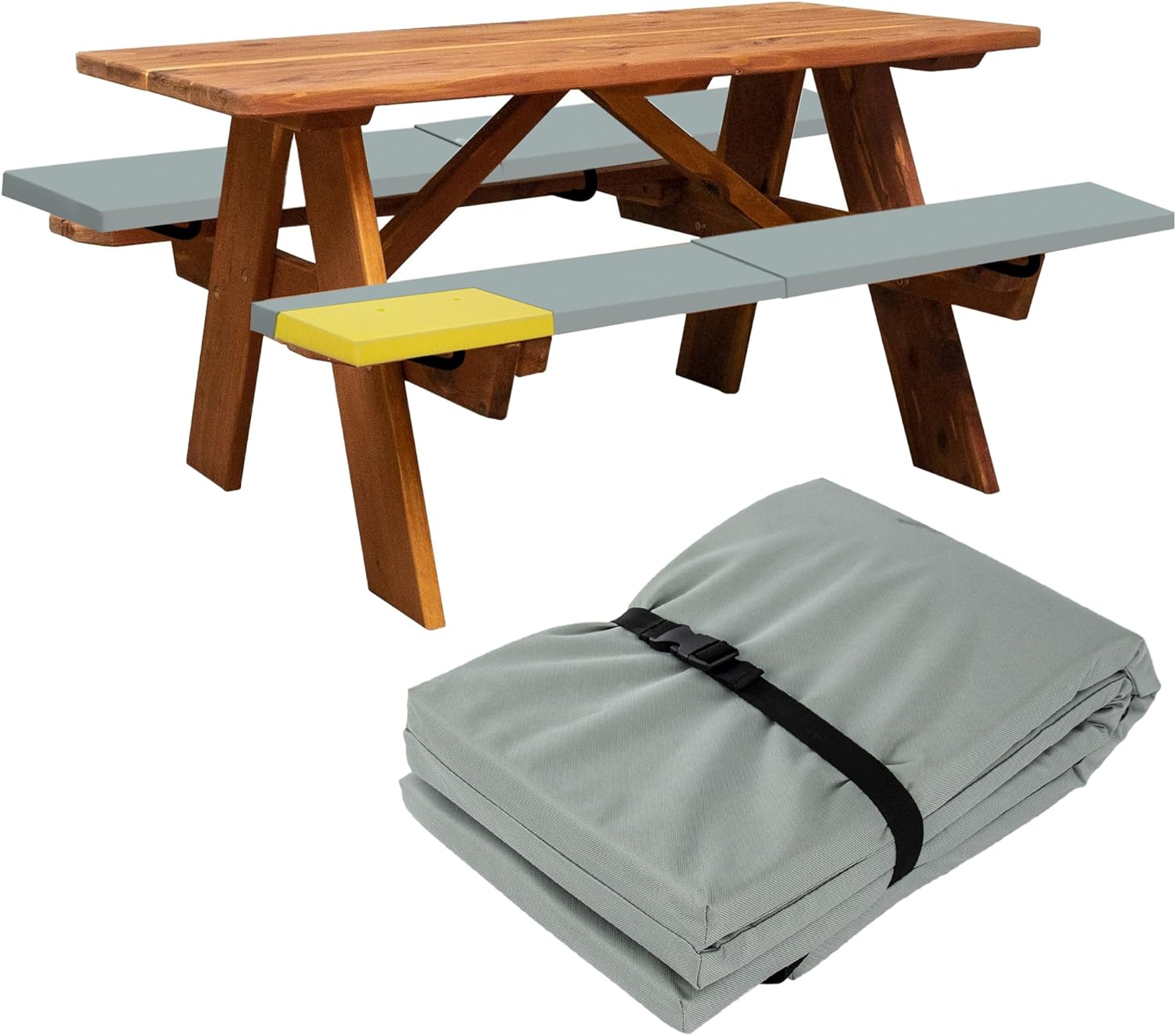Hudson Comfort Picnic Bench Cushion – Outdoor Picnic Table Seat Cushion for Picnic Bench - Waterproof 600 Oxford Cloth with PVC Filling – High Density Sponge - 72x12x1 Inches - Set of 2 (Gray)