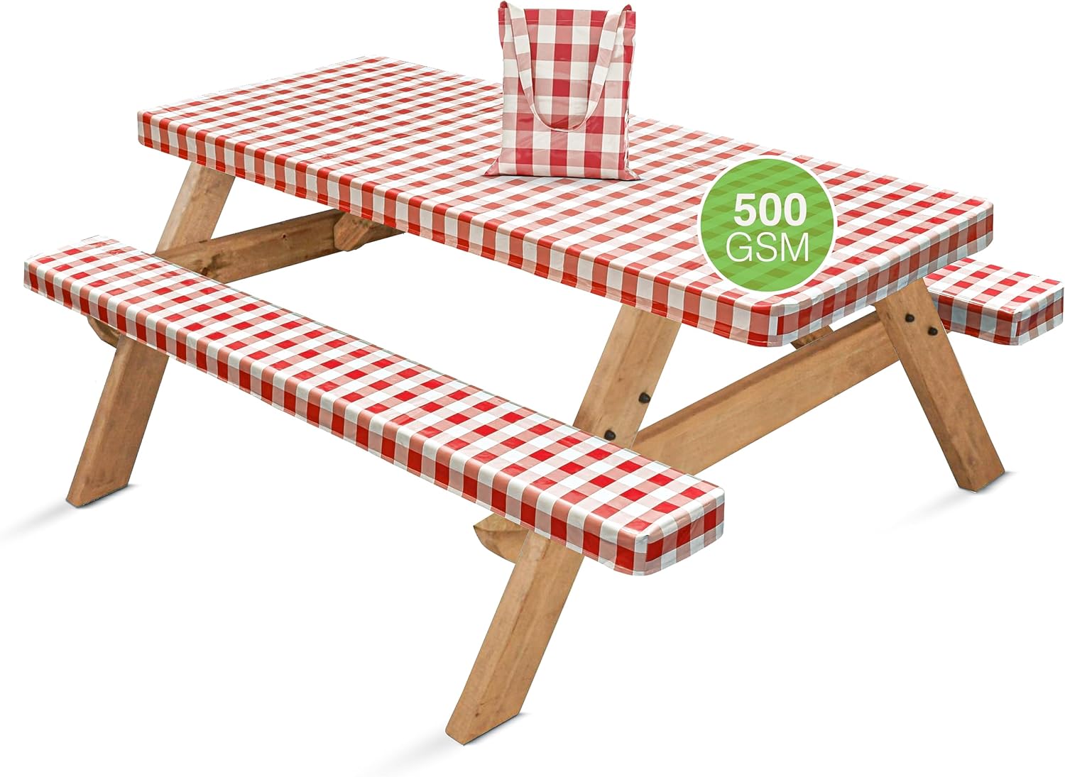 Hudson Comfort Picnic Table Cover with Bench Covers – 500 GSM Reusable Heavy Duty Vinyl Outdoor Table Cover - Waterproof Picnic Tablecloth with Carry Case (Red, 72 Inch (6 Feet))