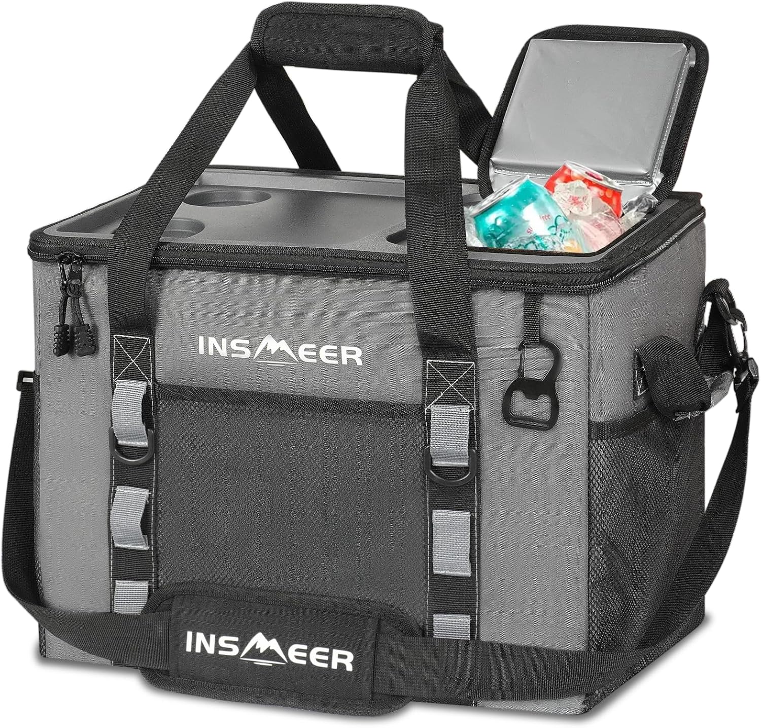 INSMEER Soft Cooler Bag with Hard Shell & 2 Cup Holders, Portable 40L/70 Cans Collapsible Cooler Bags Insulated with Leakproof for Travel, ice chests and Cooler Lunch Box for Beach Camping Picnic