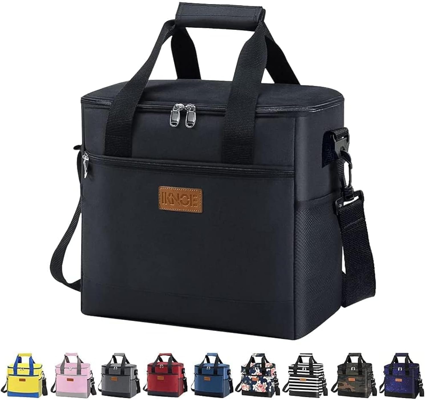 Iknoe Large Cooler Bag Collapsible 24 Can Insulated Bags Leakproof Lunch Cooler Tote with Multi-Pockets for Adult Insulated Thermal Bag for Beach, Picnic, Office Work (New Black)