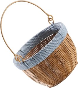 Imitation Rattan Woven Storage Basket with Metal Handle Versatile Fruit and Vegetable Holder for Home Office Kitchen and Picnic for Friends and Stylish Decoration