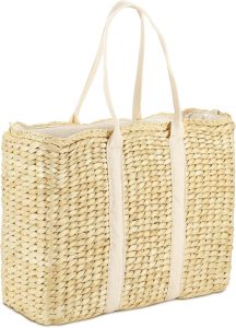 Insulated Beach Cooler Bag Reusable Handmade Corn Husk Leak Proof Beach Cooler Bag for Hot or Cold, Picnic, Food Delivery, Outdoor Basket, Wedding Gifts