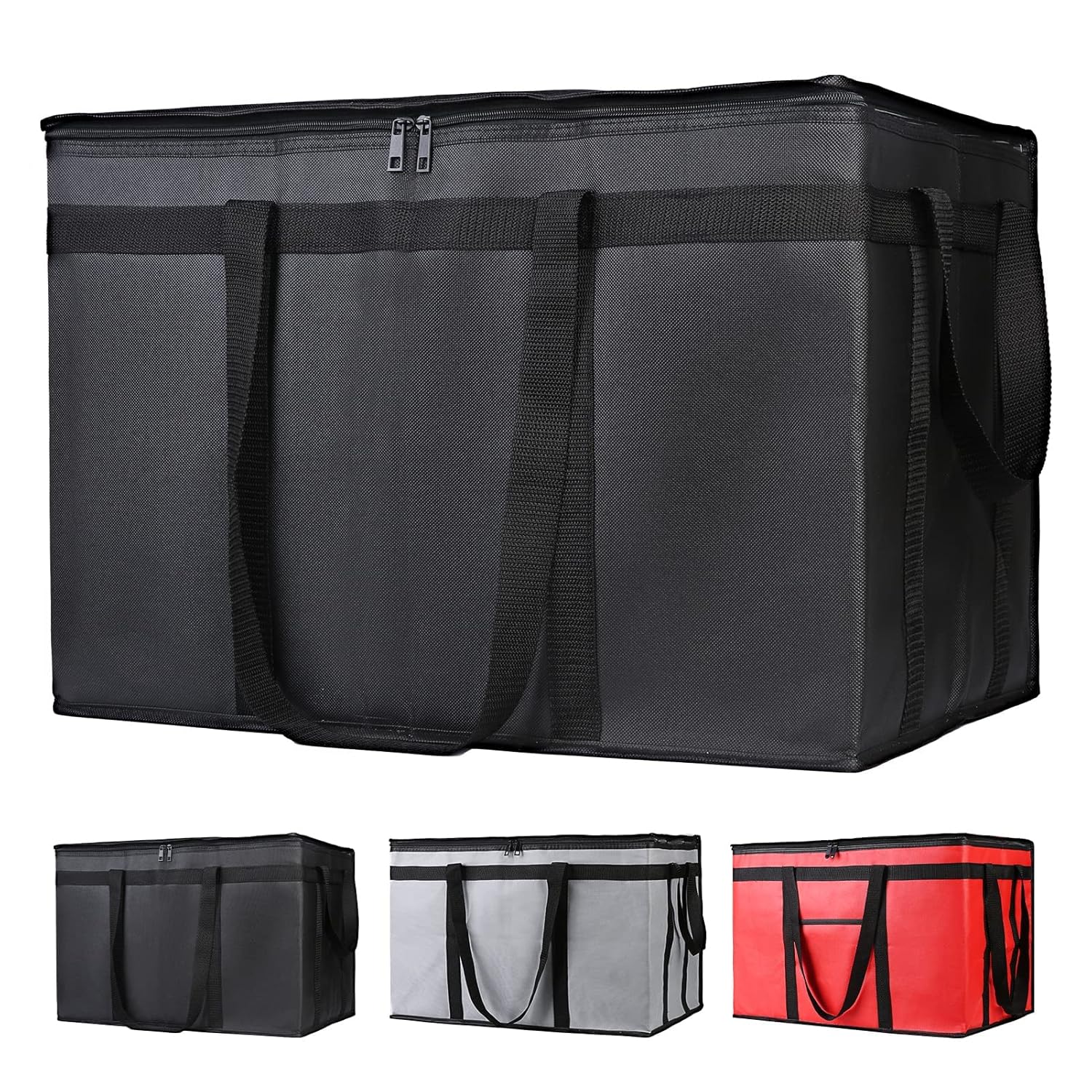 Insulated Food Delivery Bag, XXXL Insulated Reusable Grocery Cooler/Hot Bags, Tote Bag for Shopping/Travel/Doordash, Catering Bag Doordash 22x14x13, Black, 1-Pack