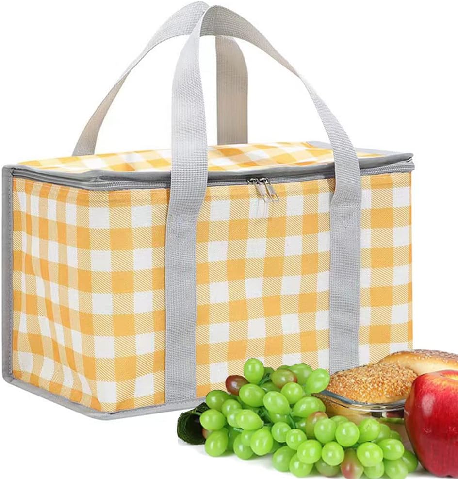 Insulated Picnic Bag Cooler Reusable, Beach Bag Cooler Bags with Zippered Top - Insulated Bag for Hot or Cold,Picnic Basket Collapsible, Picnic,Beach, Outdoor (13.8x7.9x7.9 in)