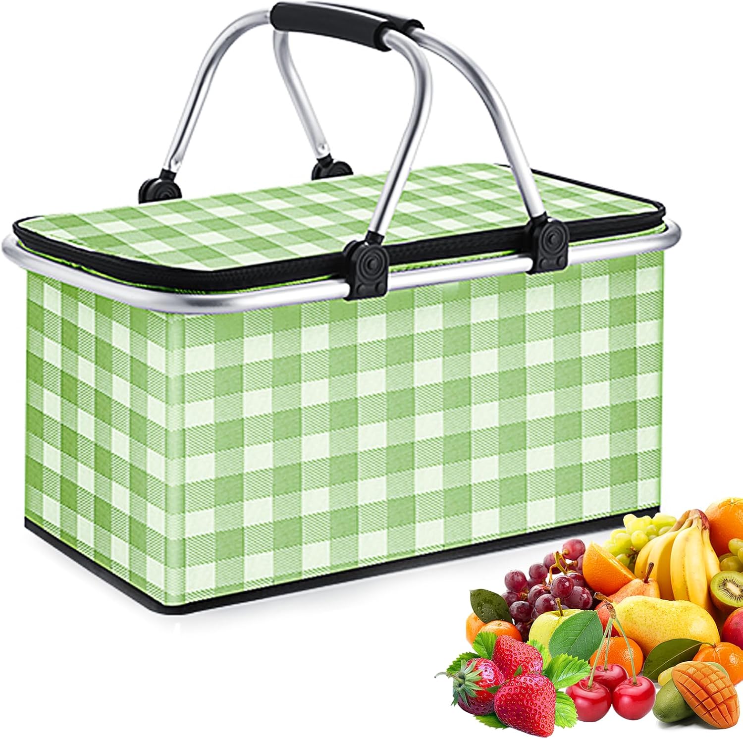 Insulated Picnic Basket, Leak-Proof Collapsible Cooler Bag, 2 Sturdy Handles, 26L Large Capacity Storage Basket for Outdoor Activities, Beach, Camping, Market Shopping,Travel