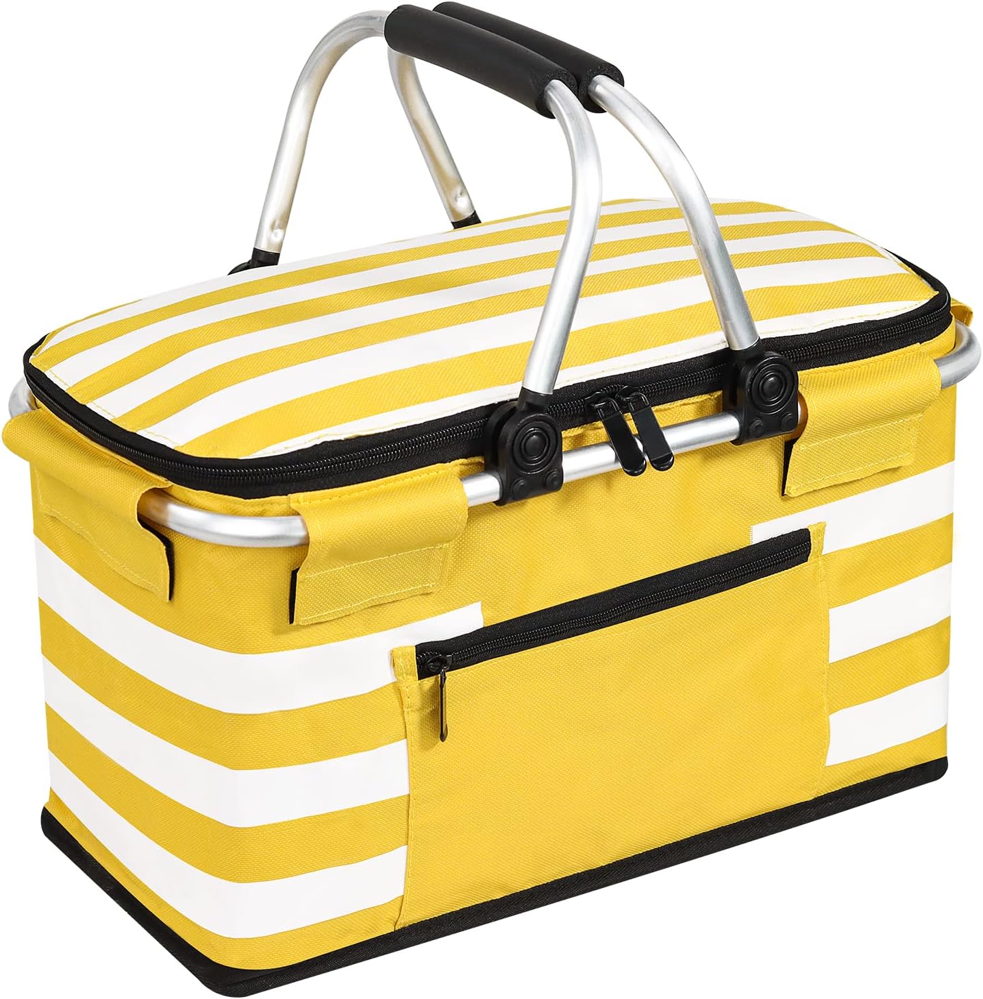 Insulated Picnic Basket,Leak-Proof Collapsible Cooler Bag,26L Grocery Basket with Lid,2 Sturdy Handles,Storage Basket for Picnic,Food Delivery,Take Outs,Market Shopping,Travel (Yellow)