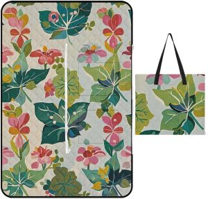 Ivy Leaf Picnic Blanket with Zippered Tote Bag, Waterproof Portable Outdoor Blanket, Lightweight Foldable Outdoor Mat for Beach, Camping, Park, 150x100cm
