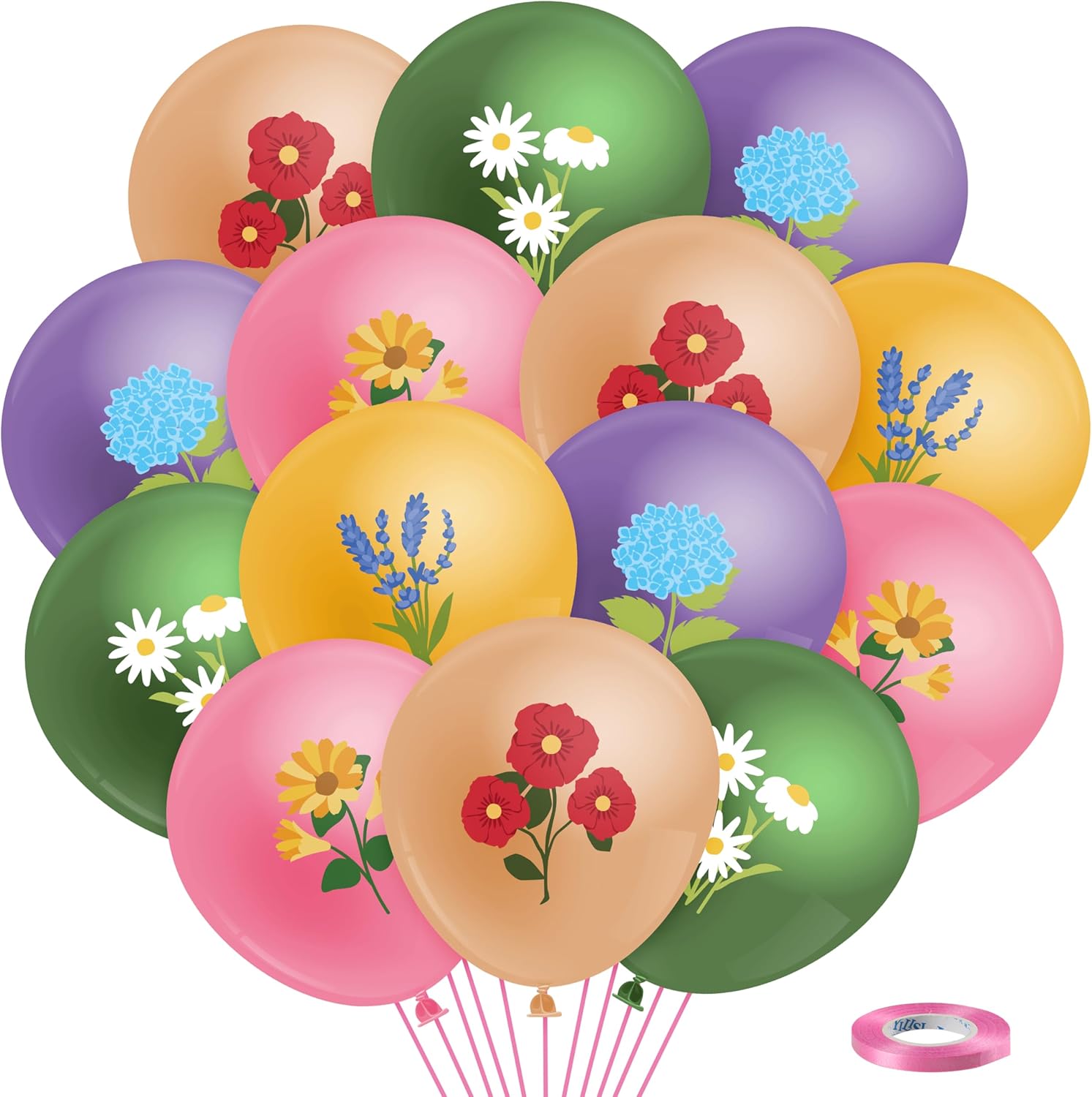 K1tpde Wild Flower Balloons Decorations - 50PCS Assorted Colored Spring Floral Latex Balloon Set for Kids Baby Shower Spring Summer Picnic Party Decoration for Garden Decor