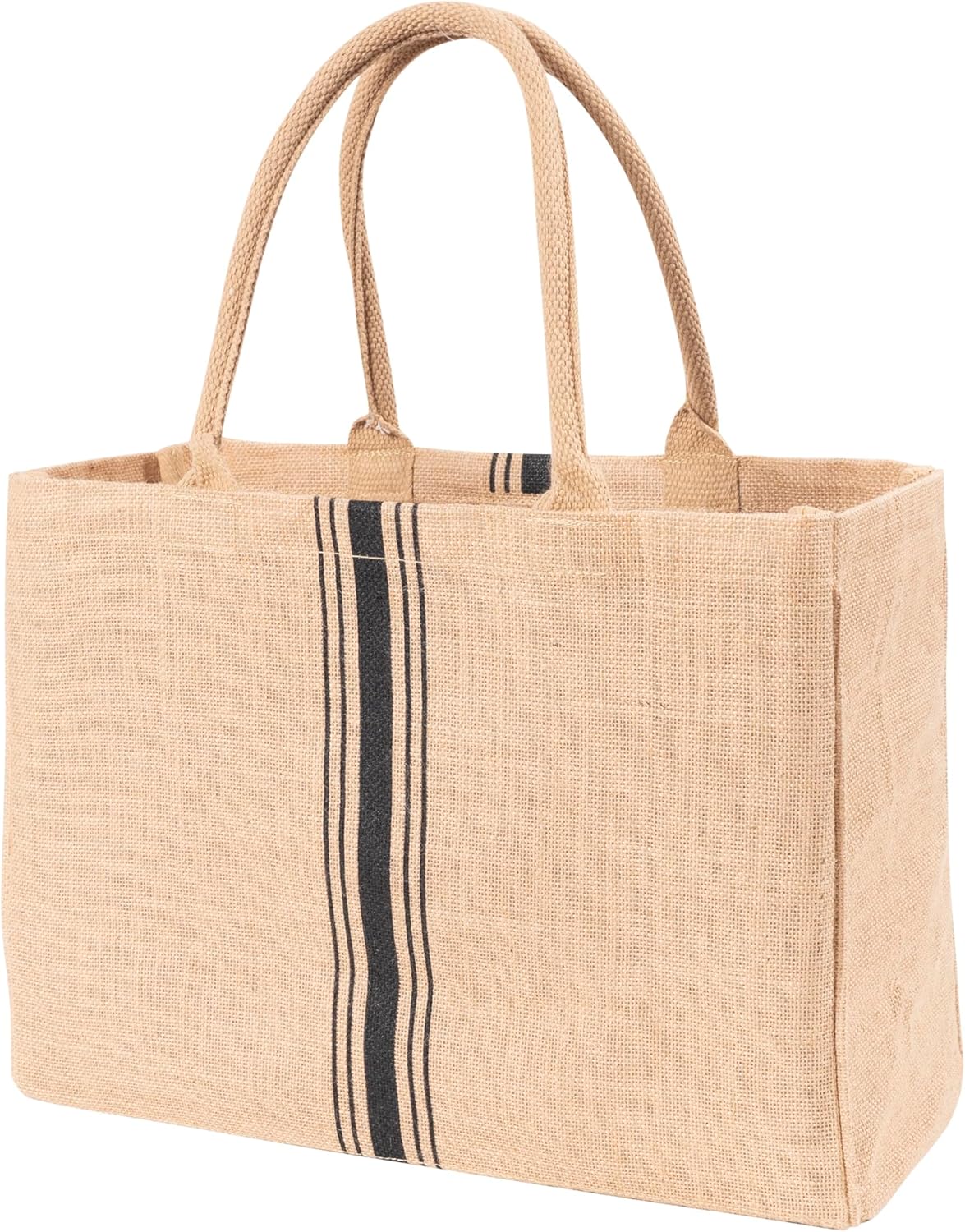 KAF Home Jute Market Tote Bag with Handles, Triple Stripe