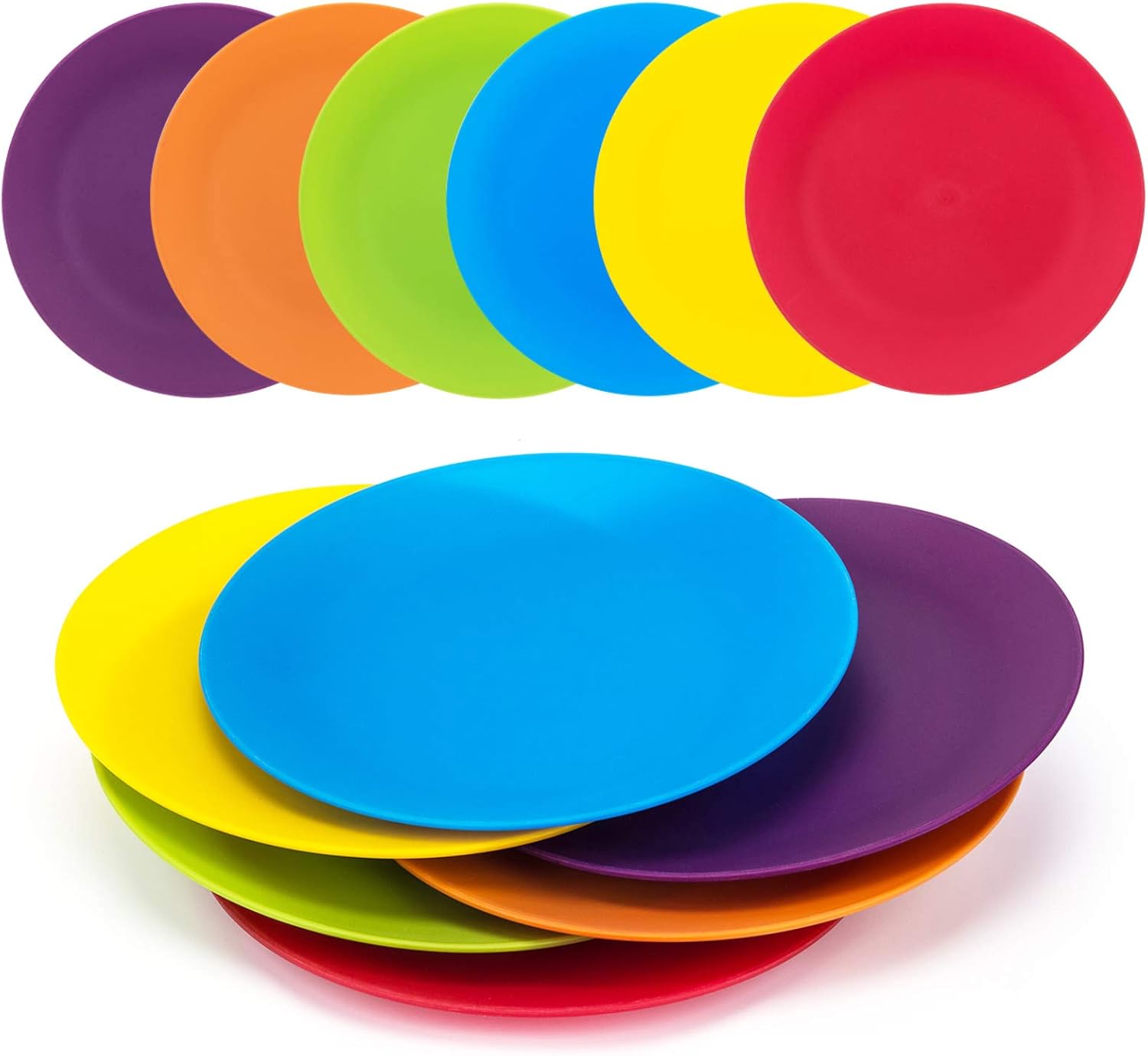 KOXIN-KARLU 10-inch Dinner Plates, Reusable Plastic Plates for Picnic, Set of 12 Multicolor
