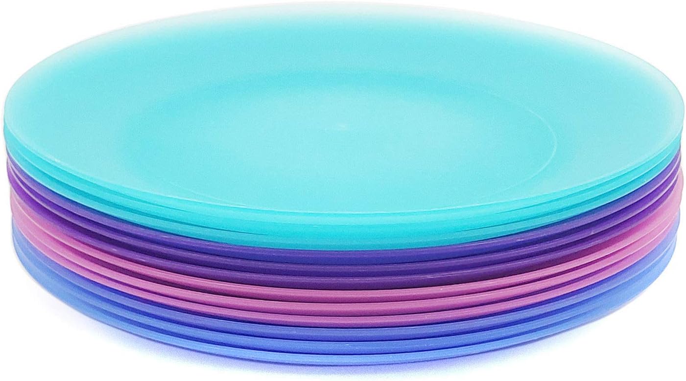 KOXIN-KARLU 10-inch Plastic Dinner Plates Reusable Plates Picnic Plates | Set of 12 in Coastal Colors