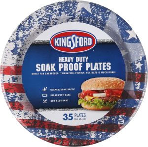 Kingsford Heavy Duty Soak Proof Round Paper Plates - For Barbecues, Picnics & Holidays - Microwave Safe, American Flag, Patriotic Plate - 10 Inch - 35 Count