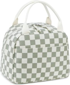 LEDAOU Lunch Box for Women Insulated Lunch Bag Corduroy Lunch Tote Bags Leakproof Cooler Lunch Case for Travel Work Picnic (Checked)