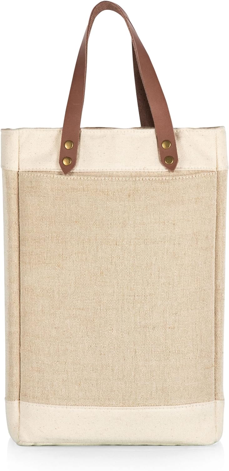 LEGACY - a Picnic Time brand - Pinot Jute 2 Bottle Insulated Wine Bag - Wine Tote Bag - Wine Gift Bag, (Beige)