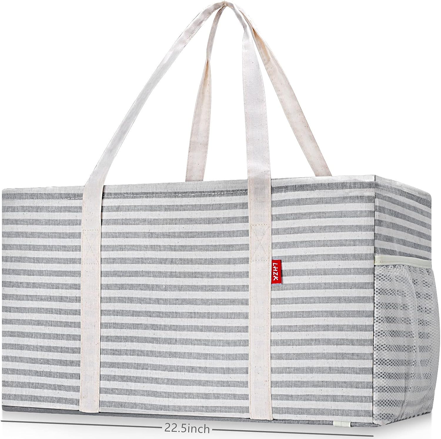 LHZK Standing Extra Large Utility Tote Bag with Metal Wire Frame and the Sides Rinforced, Extra Large Tote Bag with Handle, Reusable Grocery Bags Foldable, Beach Bag, Car Tote (Gray)