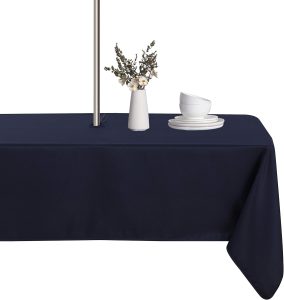 LUSHVIDA Rectangle Outdoor Tablecloth with Umbrella Hole and Zipper, 60x84 Inch Navy, Washable Waterproof Table Cloth Spill Proof Wrinkle Free Table Cover for Patio Spring Summer Picnic BBQS