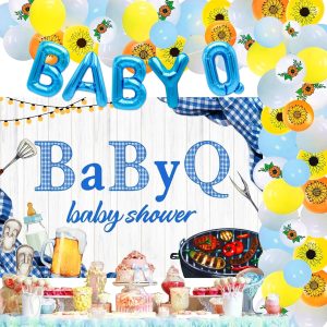 LaVenty BBQ Baby Shower Backdrop Decoration Balloons BBQ Party Decorations Supplies Picnic Themed Party Decorations BBQ Grill Gender Reveal Decorations