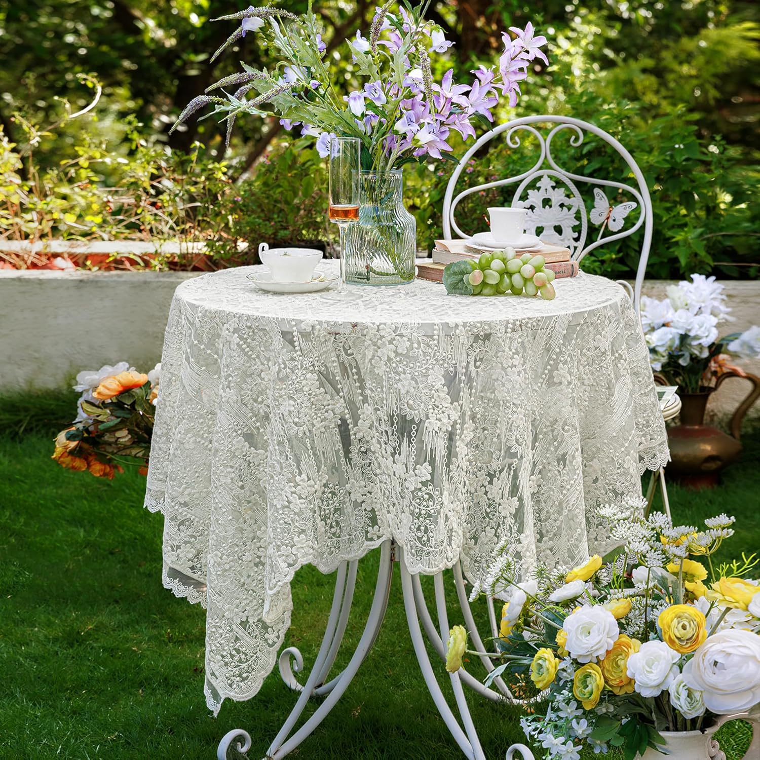 Lace Embroidered Tablecloth. Square Lace Vintage Tablecloth Dustproof Table Protector for Kitchen Dining Room Party Banquet Home Picnic Wedding Decoration (Creamy White 35.5×35.5 inch)