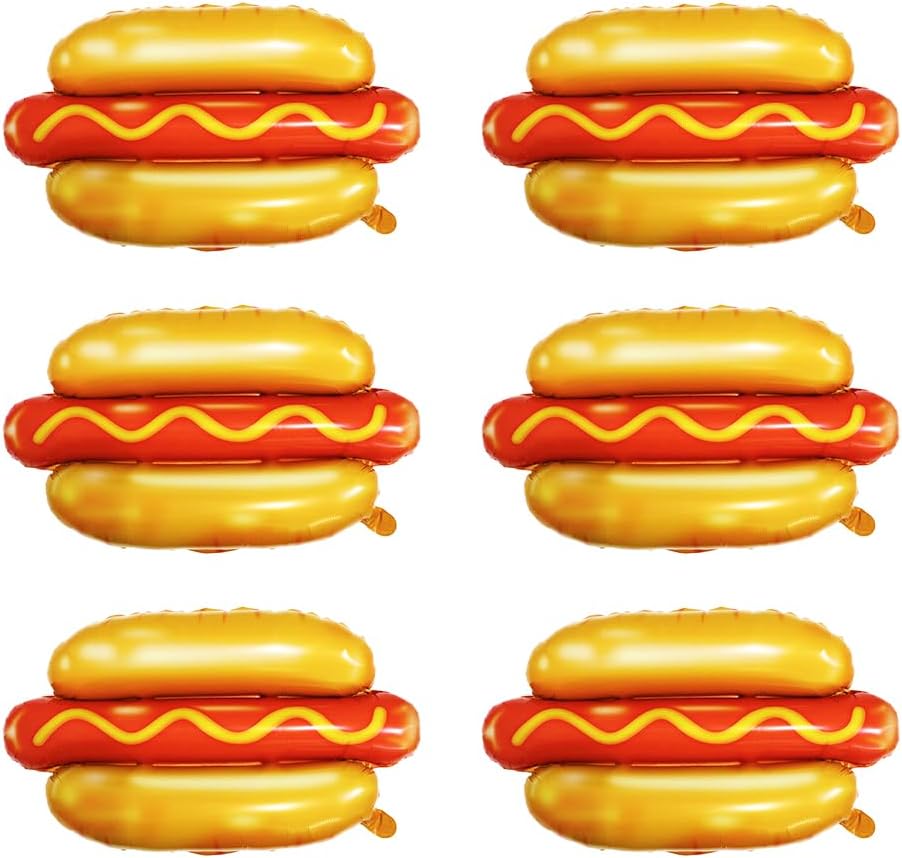 Large Hot Dog Hamburger Shape Balloons, 6 Pack Picnic Snacks BBQ Party Hot Dog Burger Foil Balloon For Birthday Baby Shower Carnival Fast Food Themed Party Fast Food Themed Party
