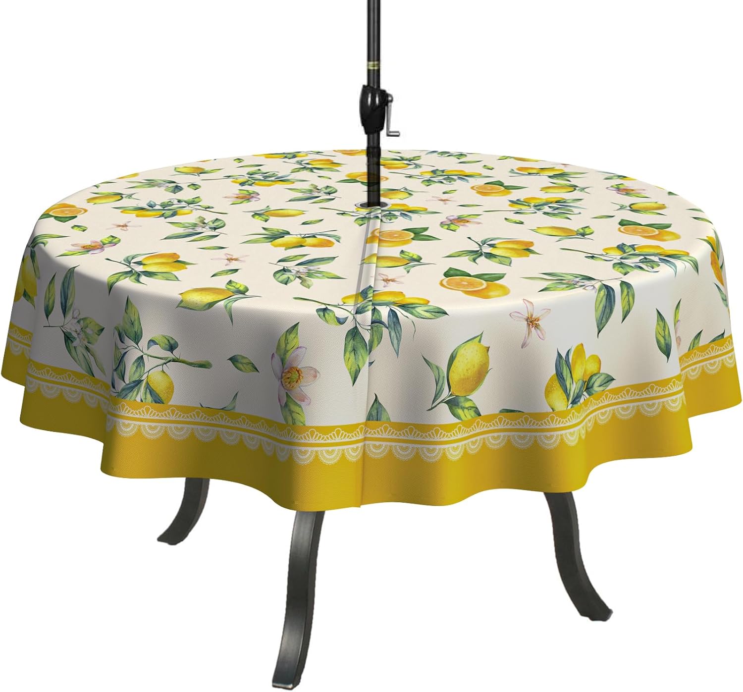 Lemon Outdoor Tablecloth with Umbrella Hole 60" x 60" Waterproof Zipper Table Cloth for Patio Table - Ideal Tablecloths for Picnics, Camping, and Yard Use