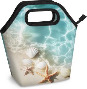 Lunch Tote Bag Washable Reusable Insulated Lunch Box for Women Men Soft Lightweight Leakproof Lunch Tote Handbag for Work Offices Picnic Travel Beach Starfish Beach Seashells