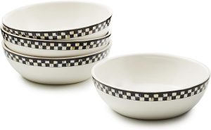 MACKENZIE-CHILDS Everyday Bowl, Serving Bowl for Entertaining, Set of 4, Black-and-White Courtly Check