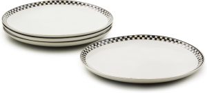 MACKENZIE-CHILDS Set of 4 Everyday Dinner Plates, Dishwasher- and Microwave-Safe, 10 Inches, Black-and-White Courtly Check