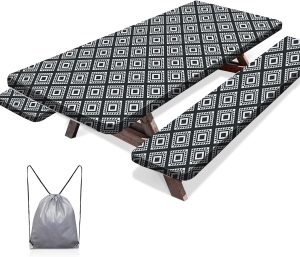 MHJY Picnic Table Cover with Bench Covers 3 Pcs Windproof Waterproof Camping Tablecloth with Drawstring Bag, Camping Essentials Table Cloth Fitted 6 Foot Rectangle Tables,72in,Black Plaid
