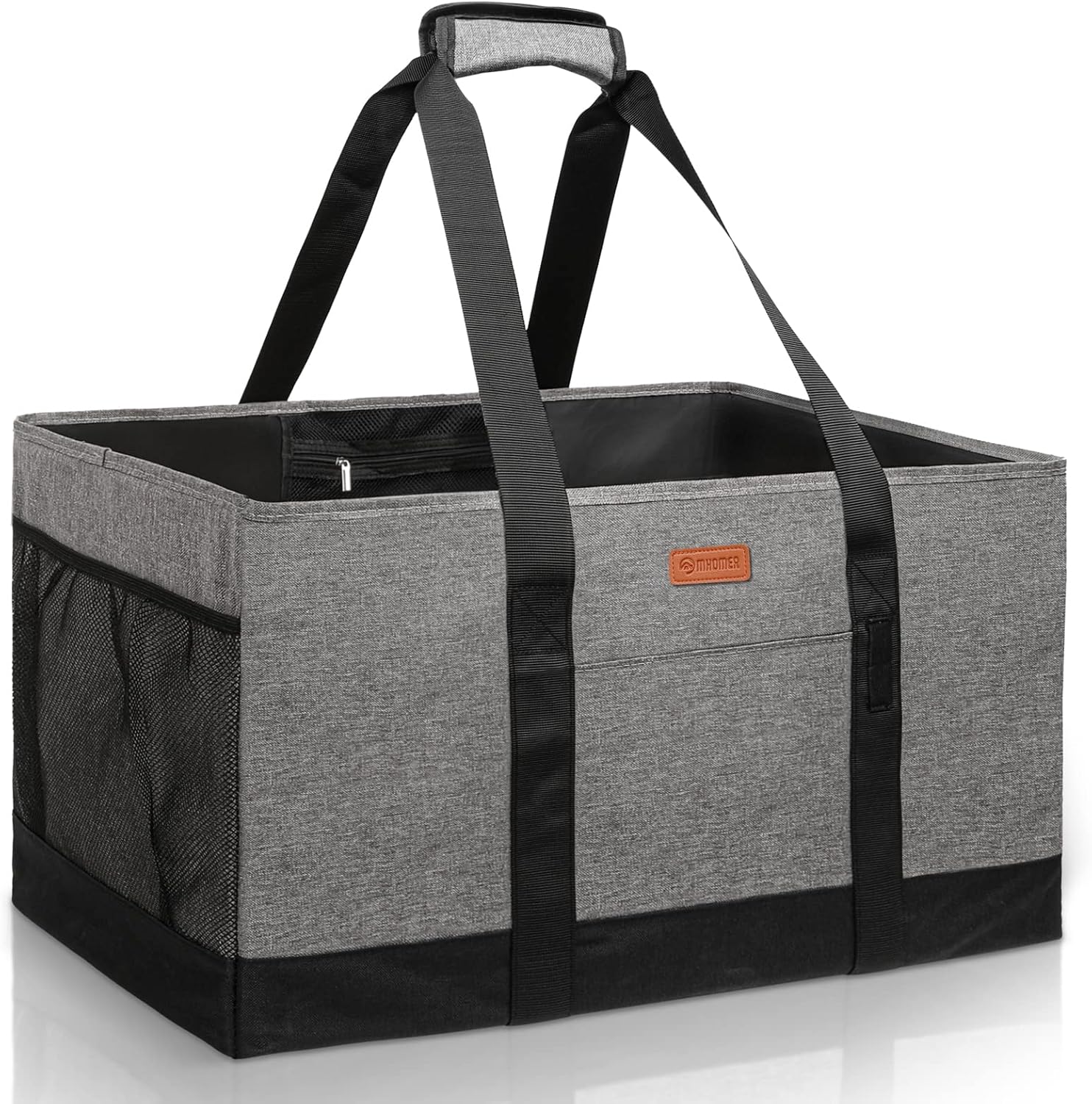 MHOMER Reusable Grocery Bags Extra Waterproof Large Utility Tote Bag with Carrying Handles Foldable Shopping Bags for Storage Space Saving Reinforced Bottom Durable Oxford Fabric Grey