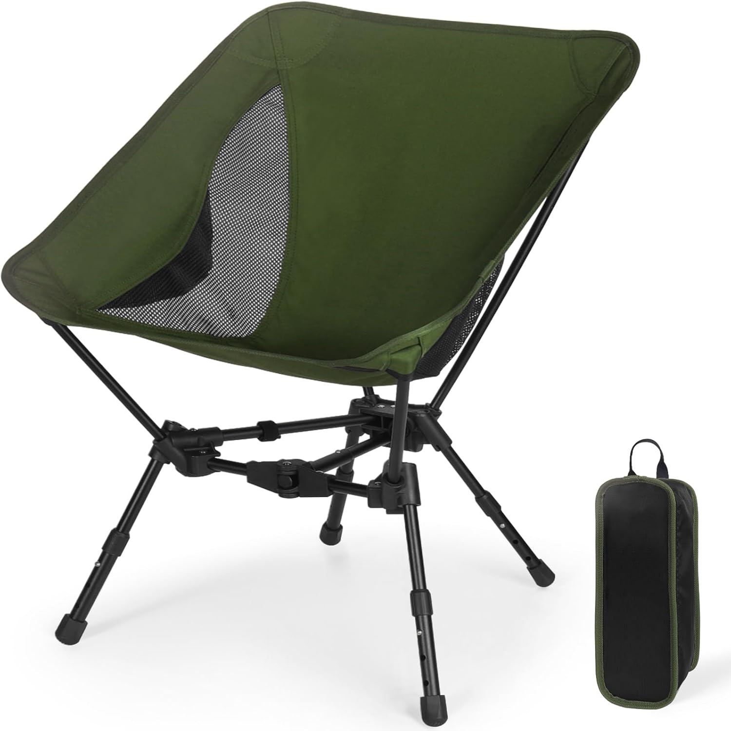 MINGPINHUIUS Portable Camping Chair Backpacking Chair: Ultra Light Height Adjustable Foldable Outdoor Chair Setup in Fast Upgraded Aluminum Frames for Picnic Festival Outside Travel (Military Green)