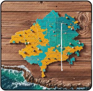 Map on Wooden Background Picnic Blanket with Zippered Tote Bag, Waterproof Portable Outdoor Blanket, Lightweight Foldable Outdoor Mat for Beach, Camping, Park, 150x150cm