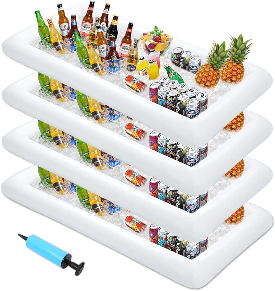 MorTime 4 PACK Inflatable Ice Serving Bar, 53"x25" Server Tray Pool Buffet Drink Cooler, Ice Tray Food Drink Containers for Summer Parties